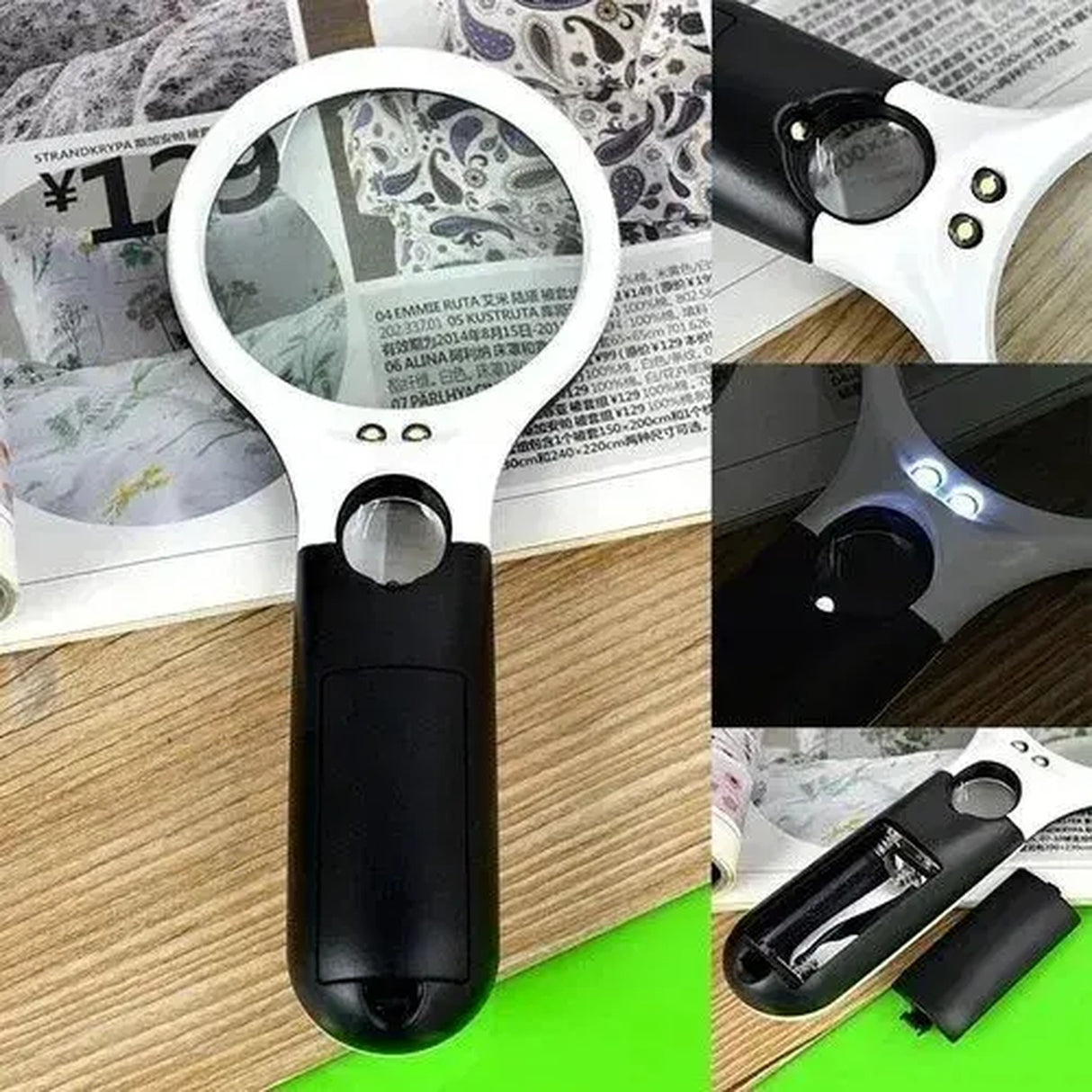 Lupa De Mano Doble Lente 3 Led Luz Uv Vidrio