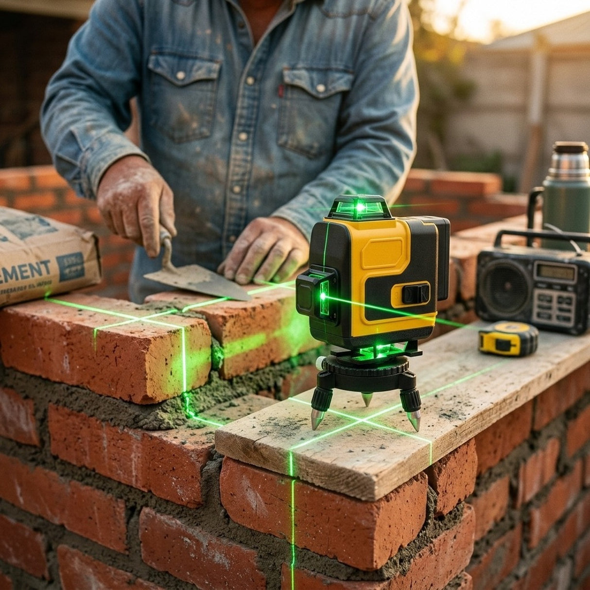 Set Nivel Láser Verde Profesional IP54 2 Baterías Remoto