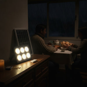 Set Foco LED Emergencia Panel Solar 10W Control Remoto