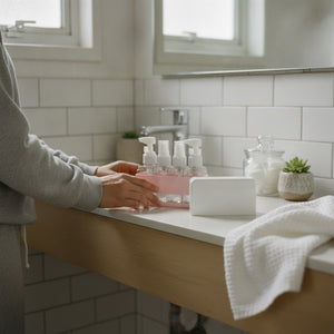 Set 4 Botellas Spray Organizador Baño Rosa 12cm