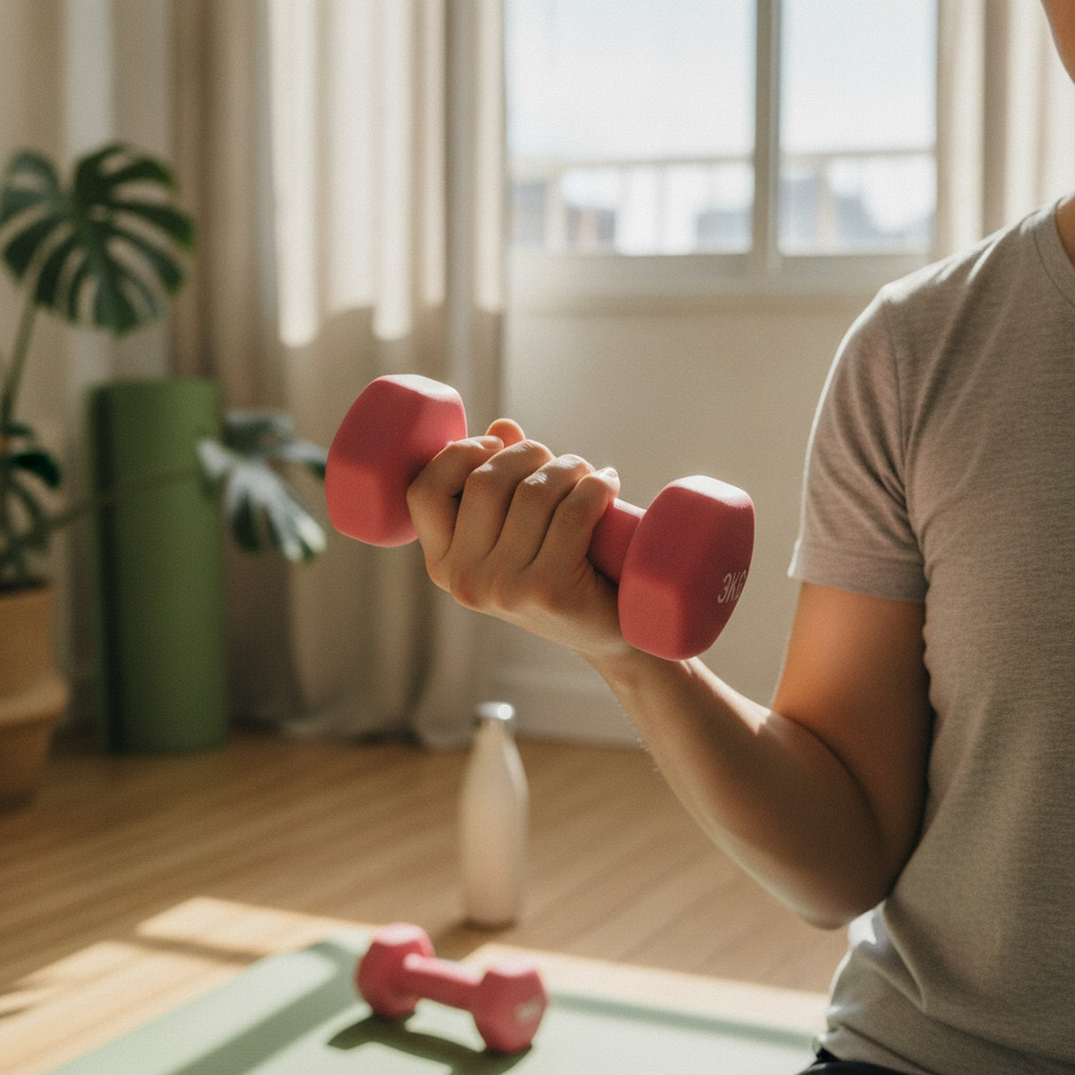 Set 2 Mancuernas 3kg Plástico Rosa Ejercicio Pesas Gimnasio