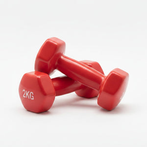 Set 2 Mancuernas 2kg Plástico Rojo Ejercicio En Casa
