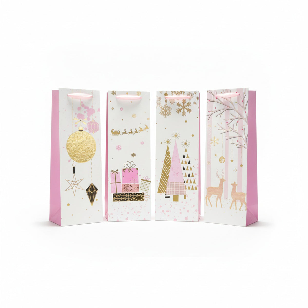 Set 10 Bolsas Regalo Navidad Vino Espumante 36x12cm Rosa