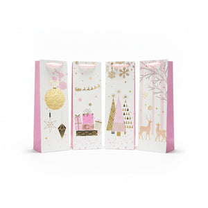 Set 10 Bolsas Regalo Navidad Vino Espumante 36x12cm Rosa