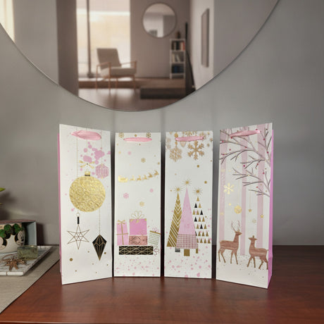 Set 10 Bolsas Regalo Navidad Vino Espumante 36x12cm Rosa