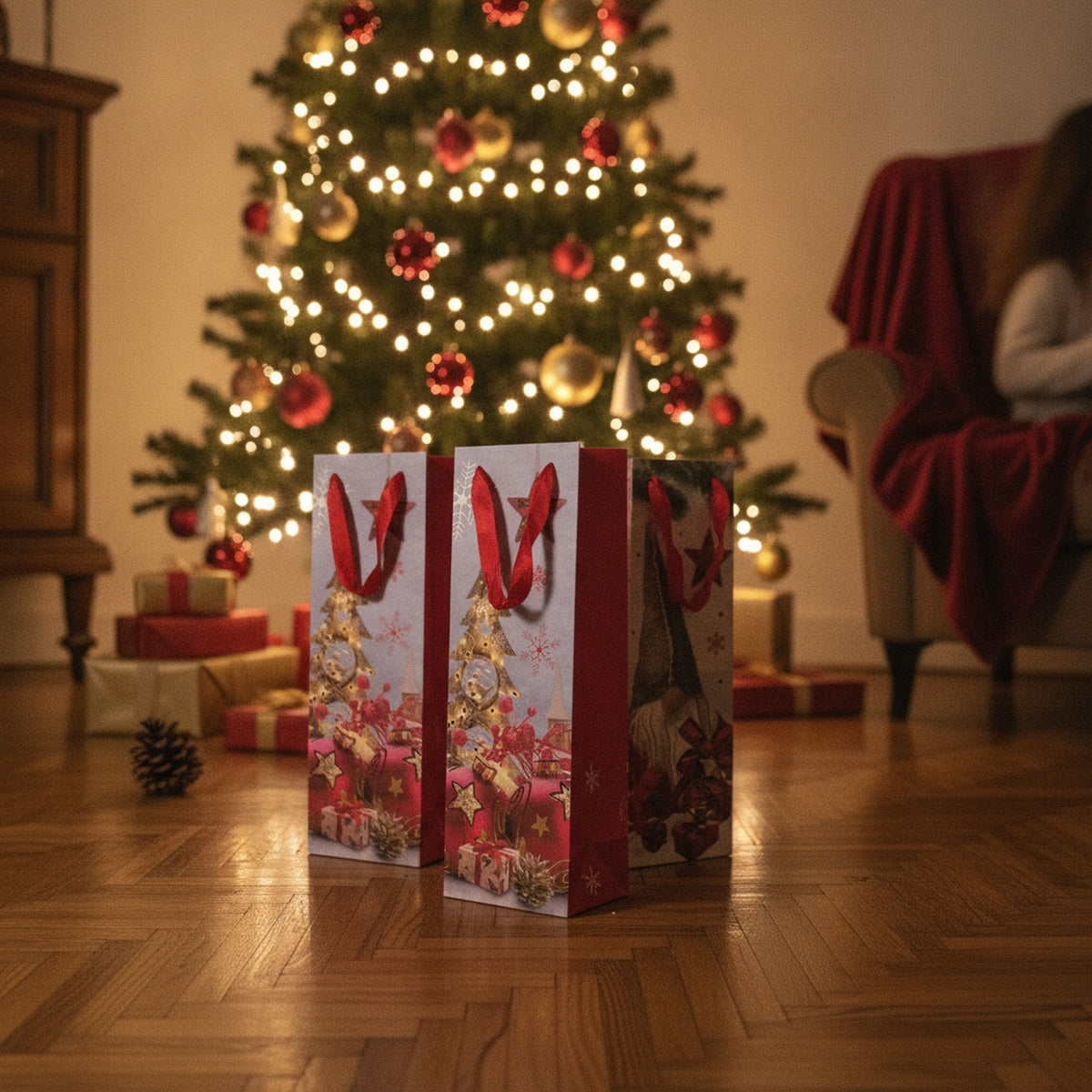 Set 10 Bolsas Regalo Navidad 36cm Vinos Espumantes