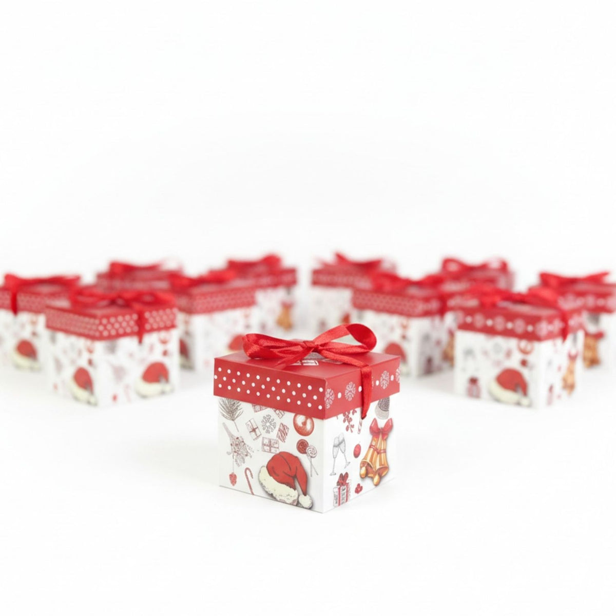 Set 12 Cajas Regalos Cinta Roja 10x10cm Joyas Chocolates