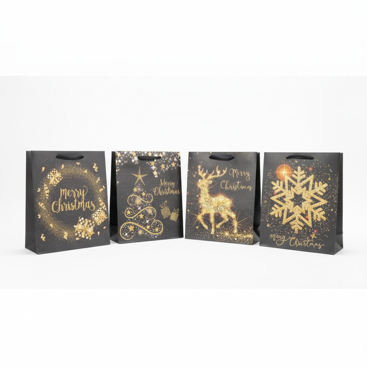 Set 10 Bolsas Navidad Cartón 26x32cm Negro