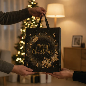 Set 10 Bolsas Navidad Cartón 26x32cm Negro