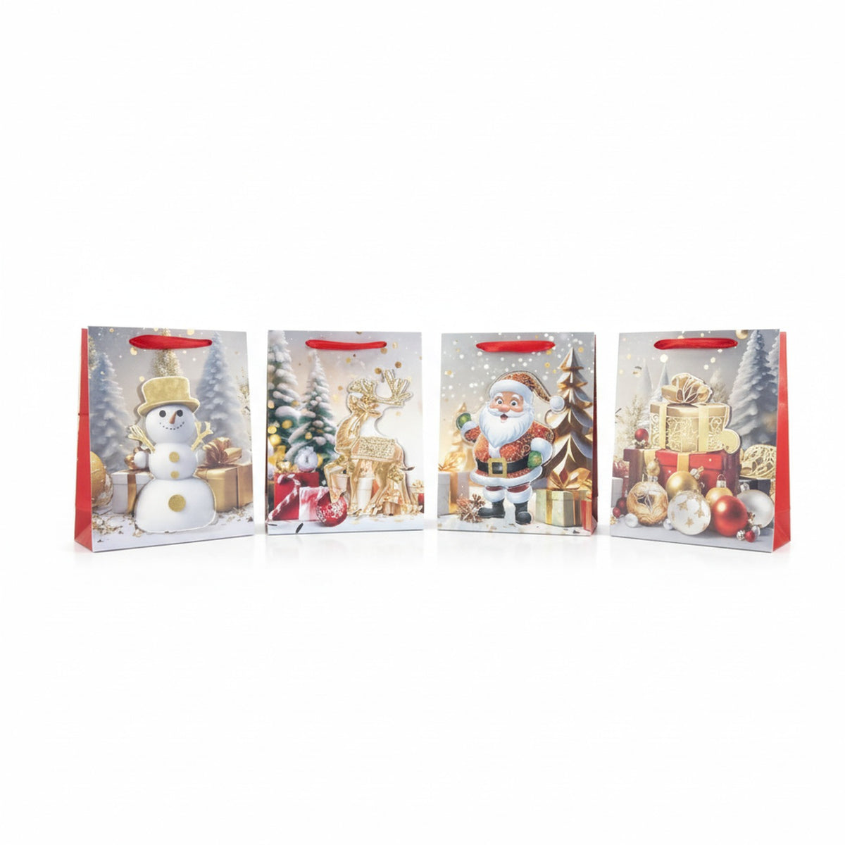 Set 10 Bolsas Navidad Cartón Relieves 18x23x10cm