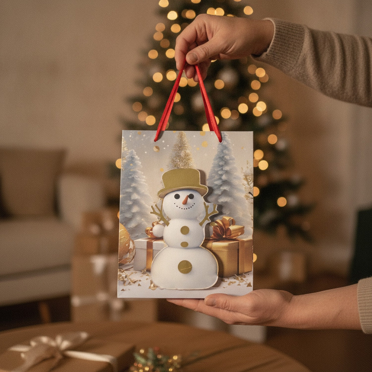 Set 10 Bolsas Navidad Cartón Relieves 18x23x10cm