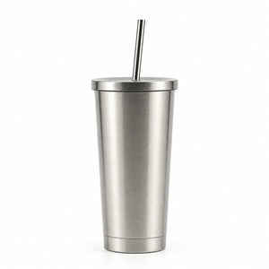 Vaso Termico Acero Inoxidable 600ml Con Bombilla Gris