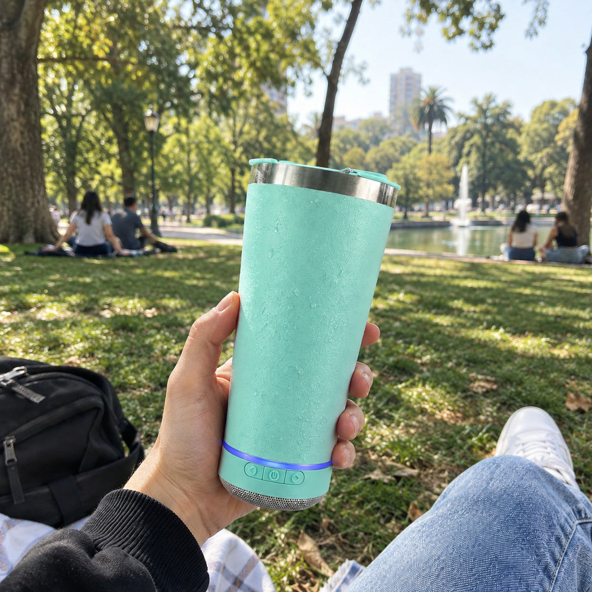 Vaso Termico Parlante Bluetooth Acero Turquesa 18cm