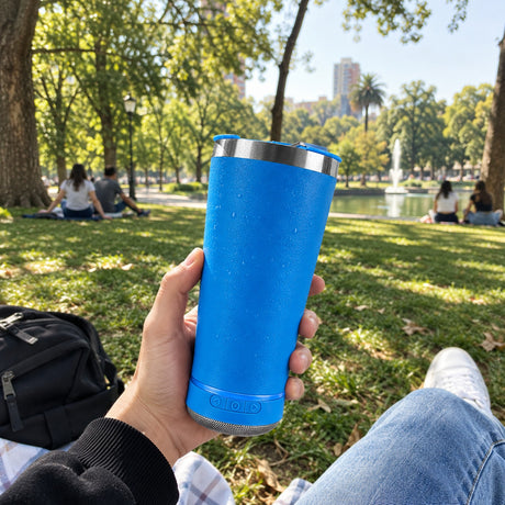 Termo Acero Inoxidable Parlante Bluetooth Azul 18cm