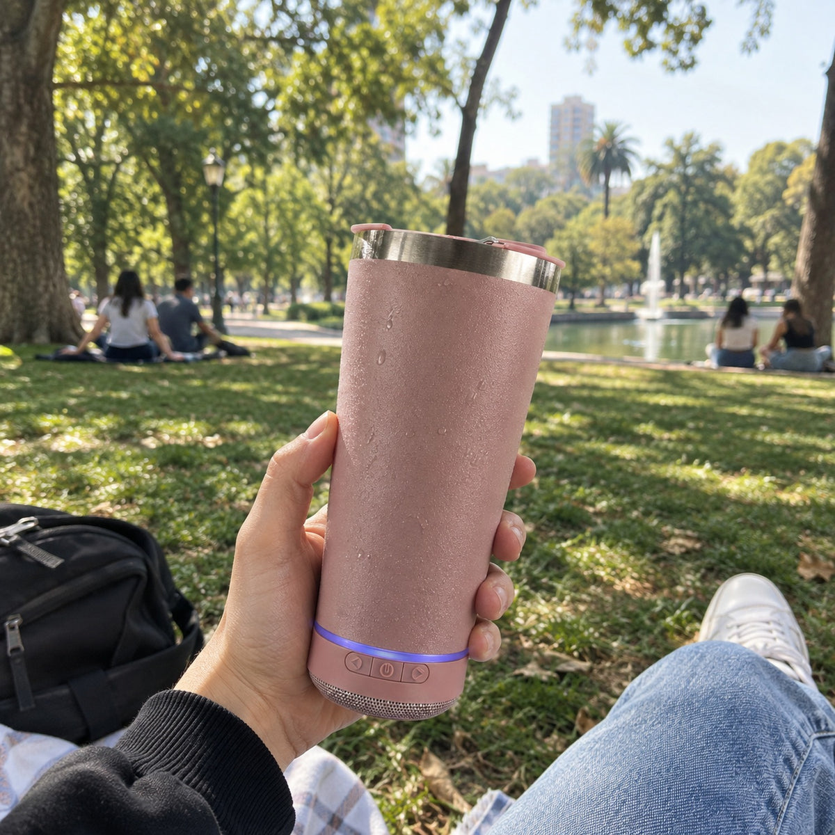 Vaso Termico Parlante Bluetooth 18cm Marron Con Destapador