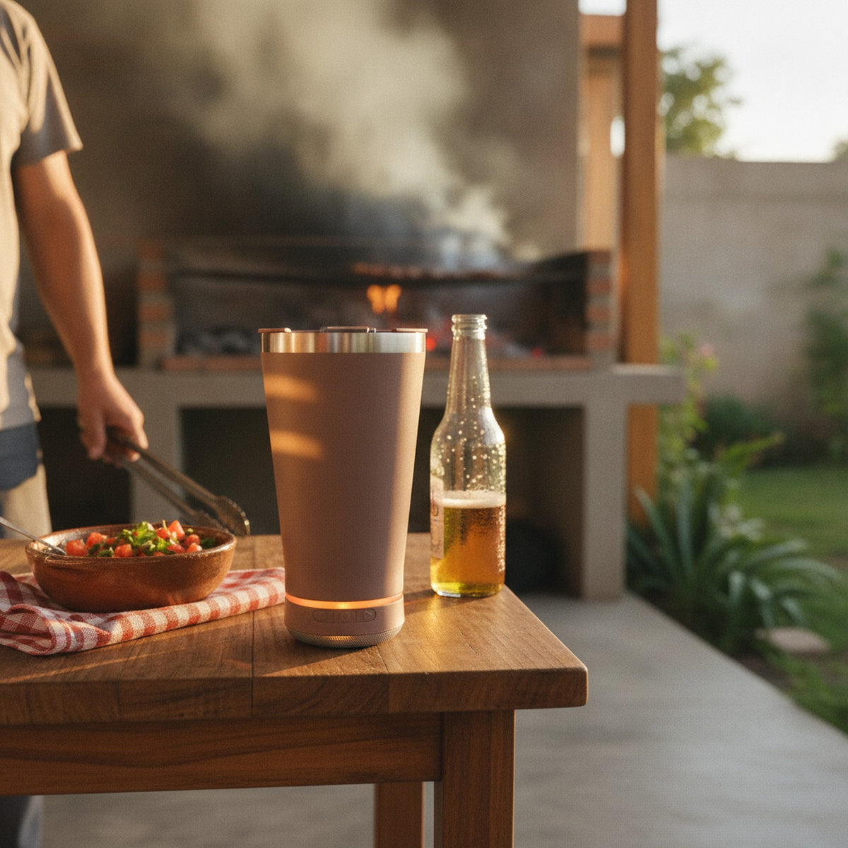 Vaso Termico Parlante Bluetooth 18cm Marron Con Destapador