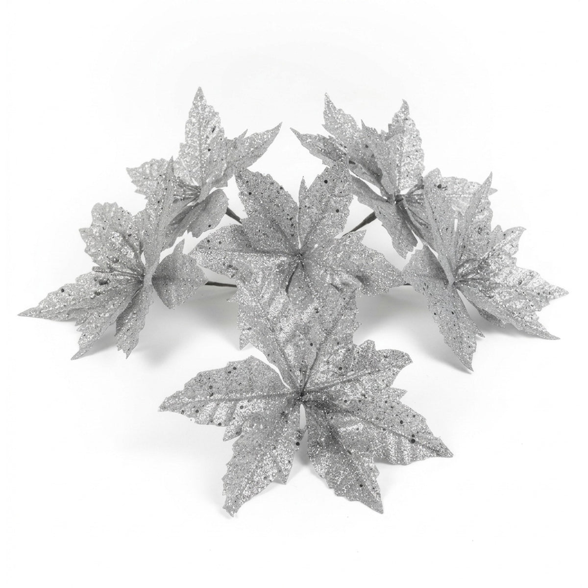Set 6 Flores Navideñas Brillos 18cm Gris