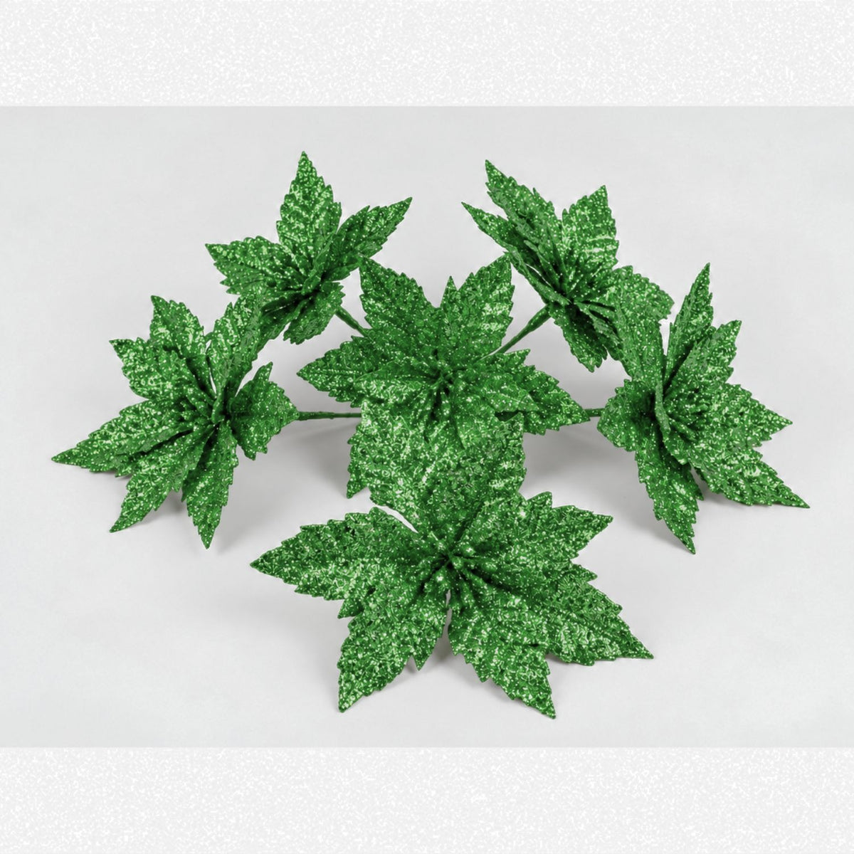 Set 6 Flores Decorativas Navideñas Brillos 18cm Verde