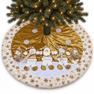 Pie De Árbol Navidad 118cm Dorado Copos Nieve Felpa