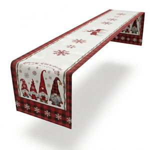 Centro Mesa Navideño 180x36cm Gnomos Renos Rojo
