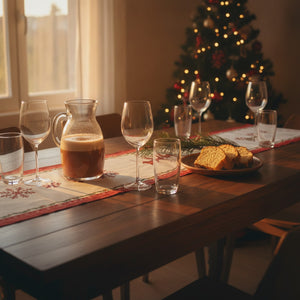 Centro Mesa Navideño 180x36cm Gnomos Renos Rojo