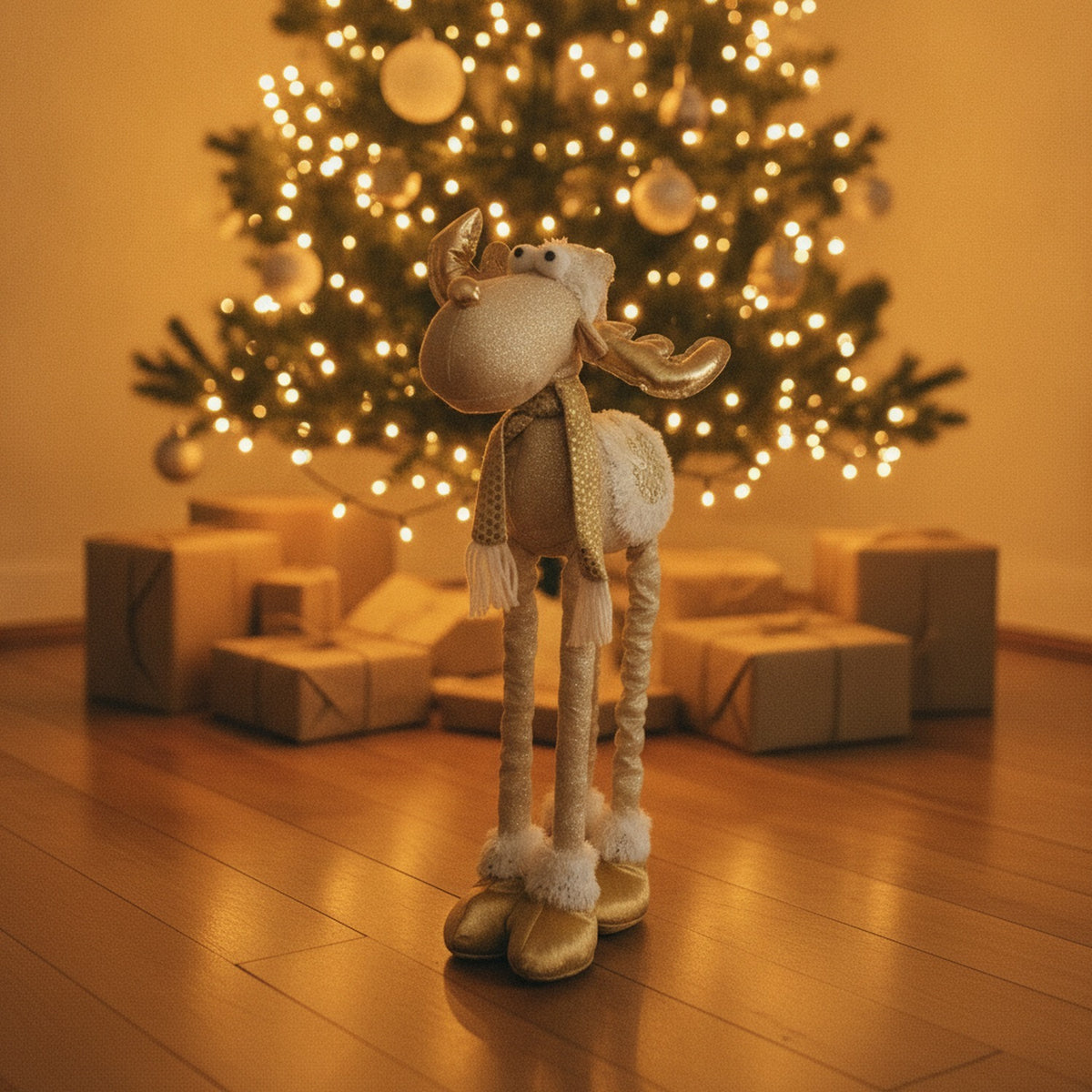 Adorno Reno Navideño Patas Extensibles 60cm Dorado
