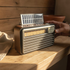 Radio Solar Portátil FM AM Bluetooth USB SD Marrón