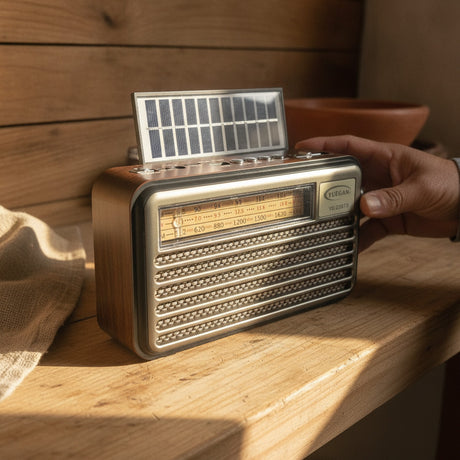 Radio Solar Portátil FM AM Bluetooth USB SD Marrón