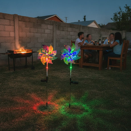2 Estacas Solares Jardin Flores Remolinos RGB 74cm