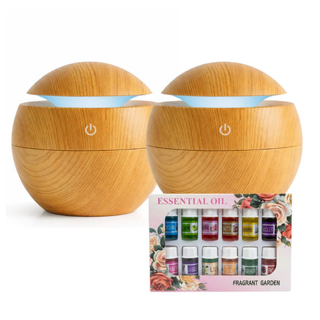 Pack 2 Humidificadores 12 Escencias Aspecto Madera Claro Relajación | Disparo.cl
