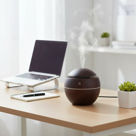 Pack 2 humidificadores con 12 esencias aromáticas aspecto madera oscuro, ideales para aromaterapia y relajación, mejoran el ambiente con vapor suave y fragancias duraderas. ¡Compra ahora y transforma tu espacio!-2