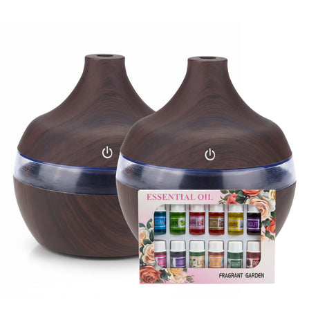 Pack 2 Humidificadores Aromatizador 12 Escencias Forma Grano Madera Oscuro | Disparo.cl
