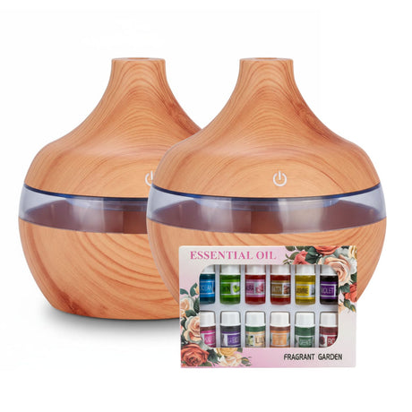 Pack 2 Humidificadores Aromatizador 12 Escencias Forma Grano Madera Claro | Disparo.cl