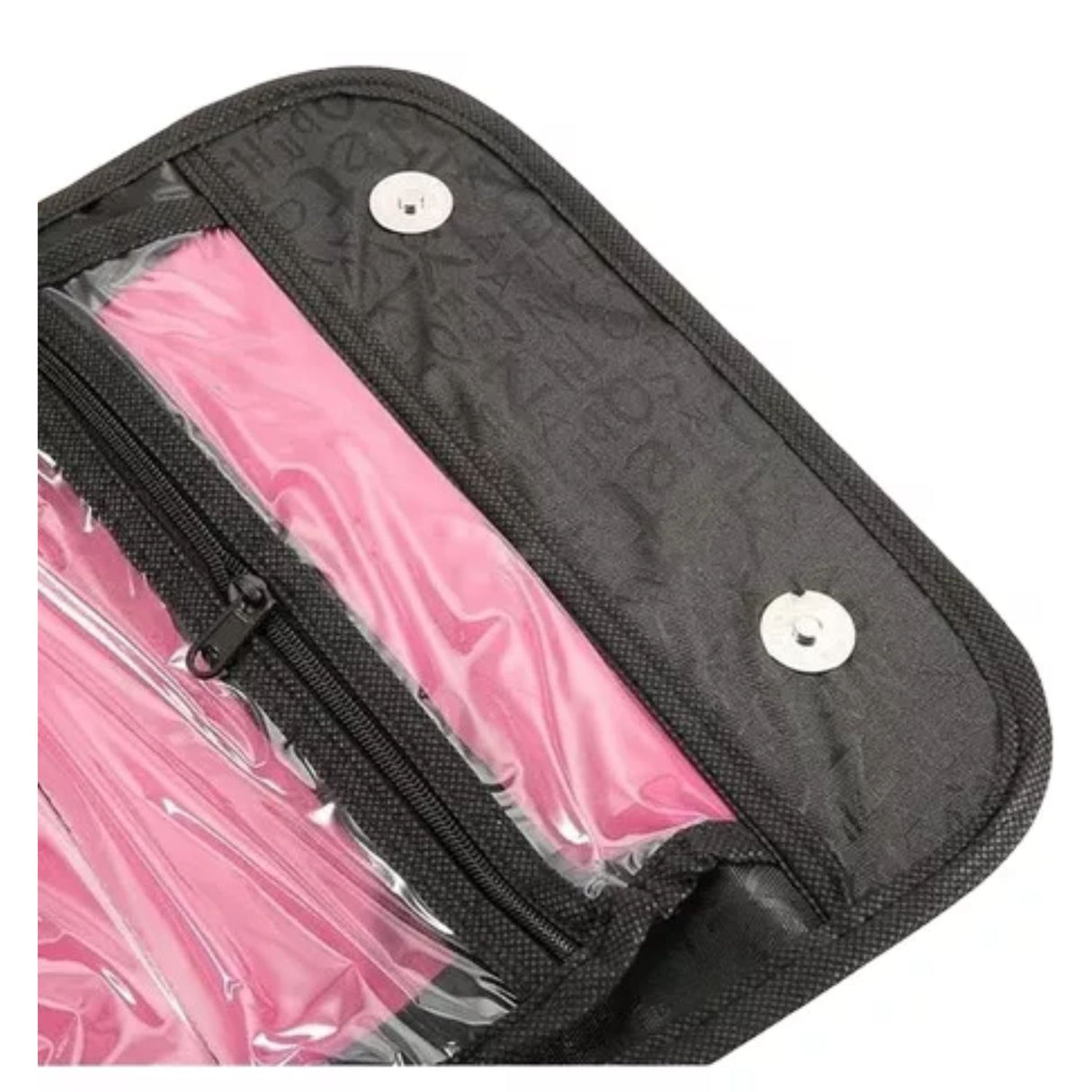 Estuche organizador de maquillaje negro de 24 cm, resistente al agua, con múltiples compartimentos para viajes y uso diario.-3