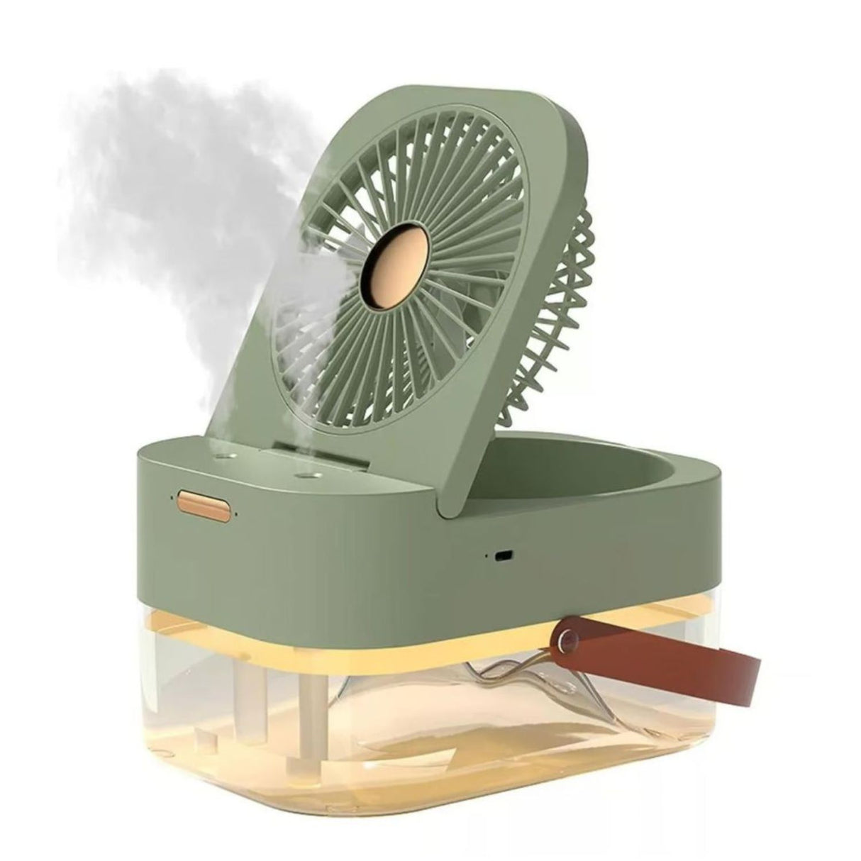 Ventilador humidificador USB verde de 22 cm, compacto y silencioso, ideal para casa y viajes, mejora la calidad del aire.-1