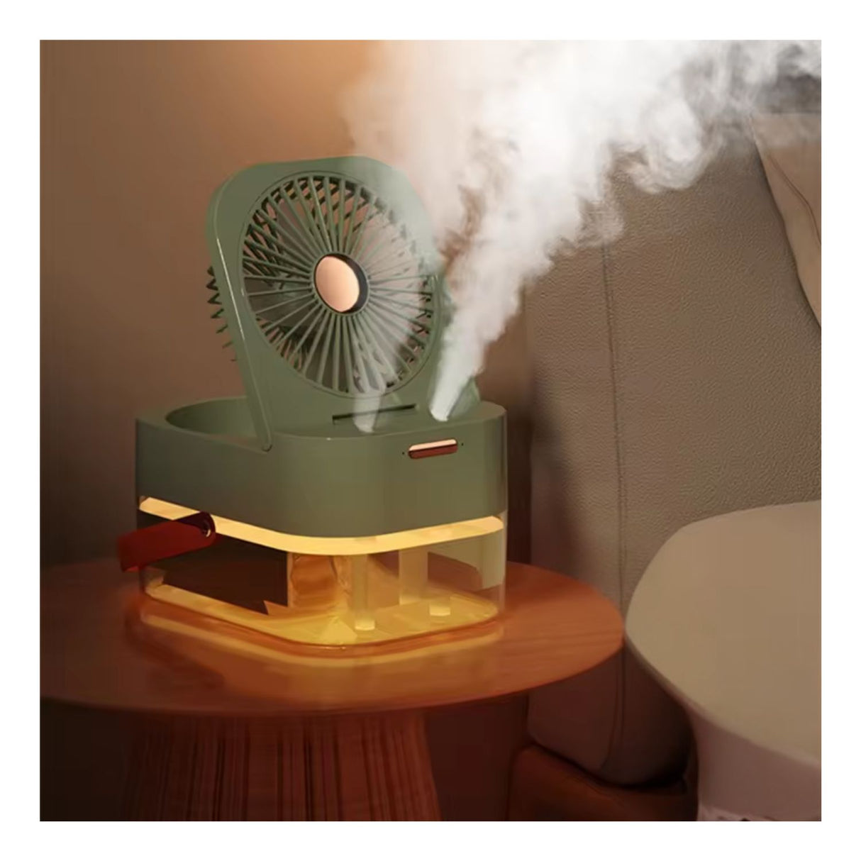 Ventilador humidificador USB verde de 22 cm, compacto y silencioso, ideal para casa y viajes, mejora la calidad del aire.-2