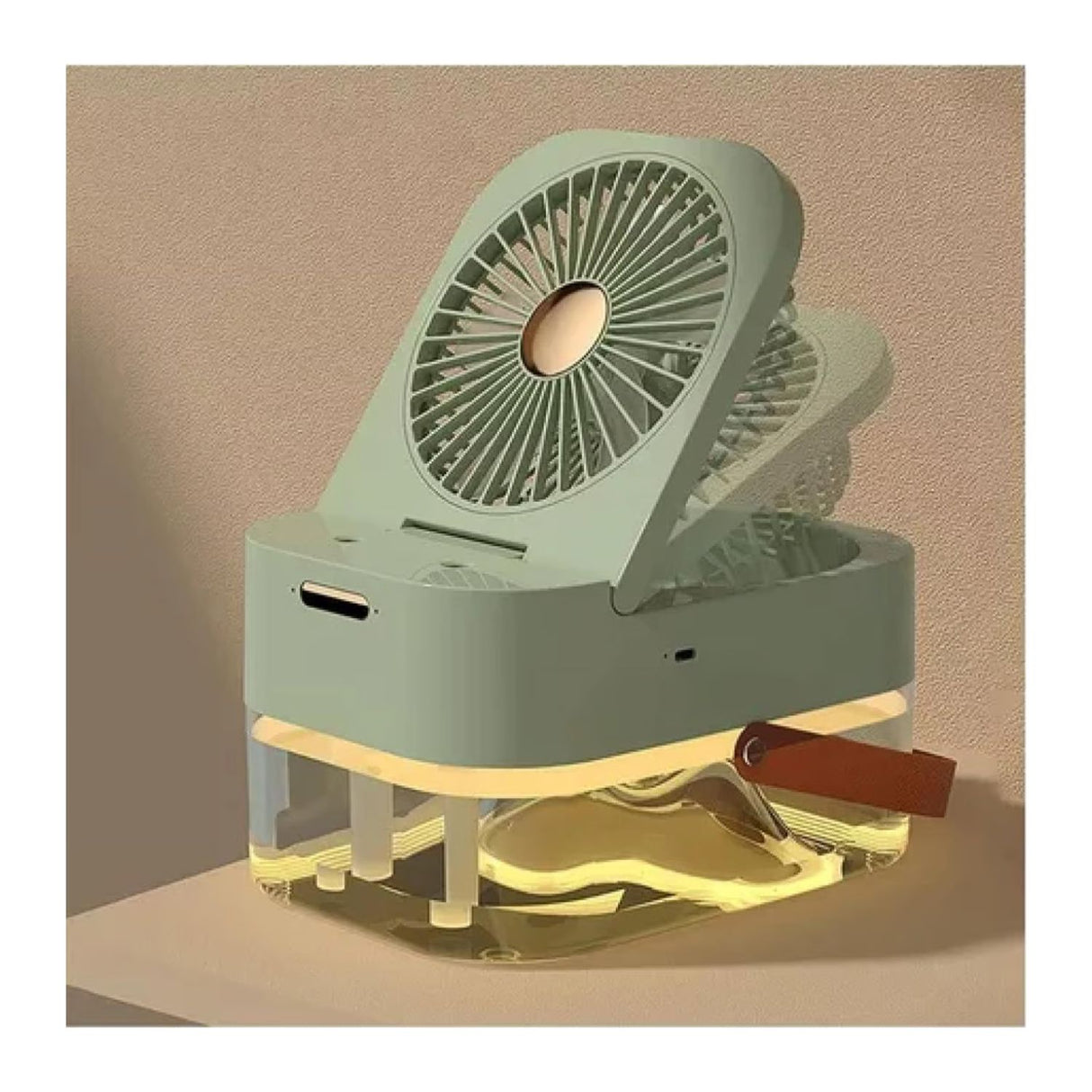 Ventilador humidificador USB verde de 22 cm, compacto y silencioso, ideal para casa y viajes, mejora la calidad del aire.-3