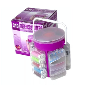 Costurero organizador de 210 piezas en plástico resistente, compacto y colorido, ideal para proyectos de costura y reparaciones.-1-2-1