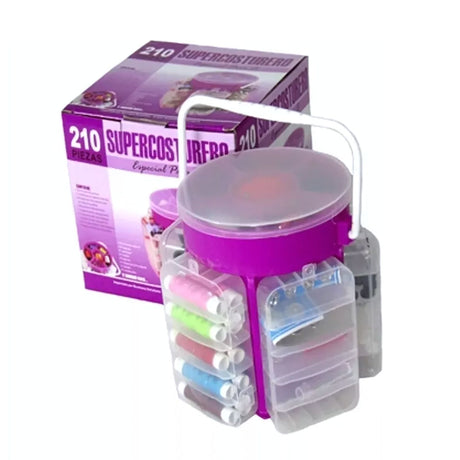 Costurero organizador de 210 piezas en plástico resistente, compacto y colorido, ideal para proyectos de costura y reparaciones.-1-2-1