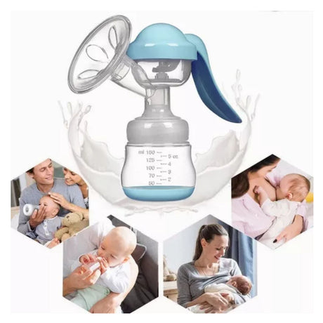 Extractor de leche manual azul, ergonómico y BPA-free, ideal para mamás lactantes. Fácil de usar y limpiar, perfecto para almacenar leche materna.-1-2-1