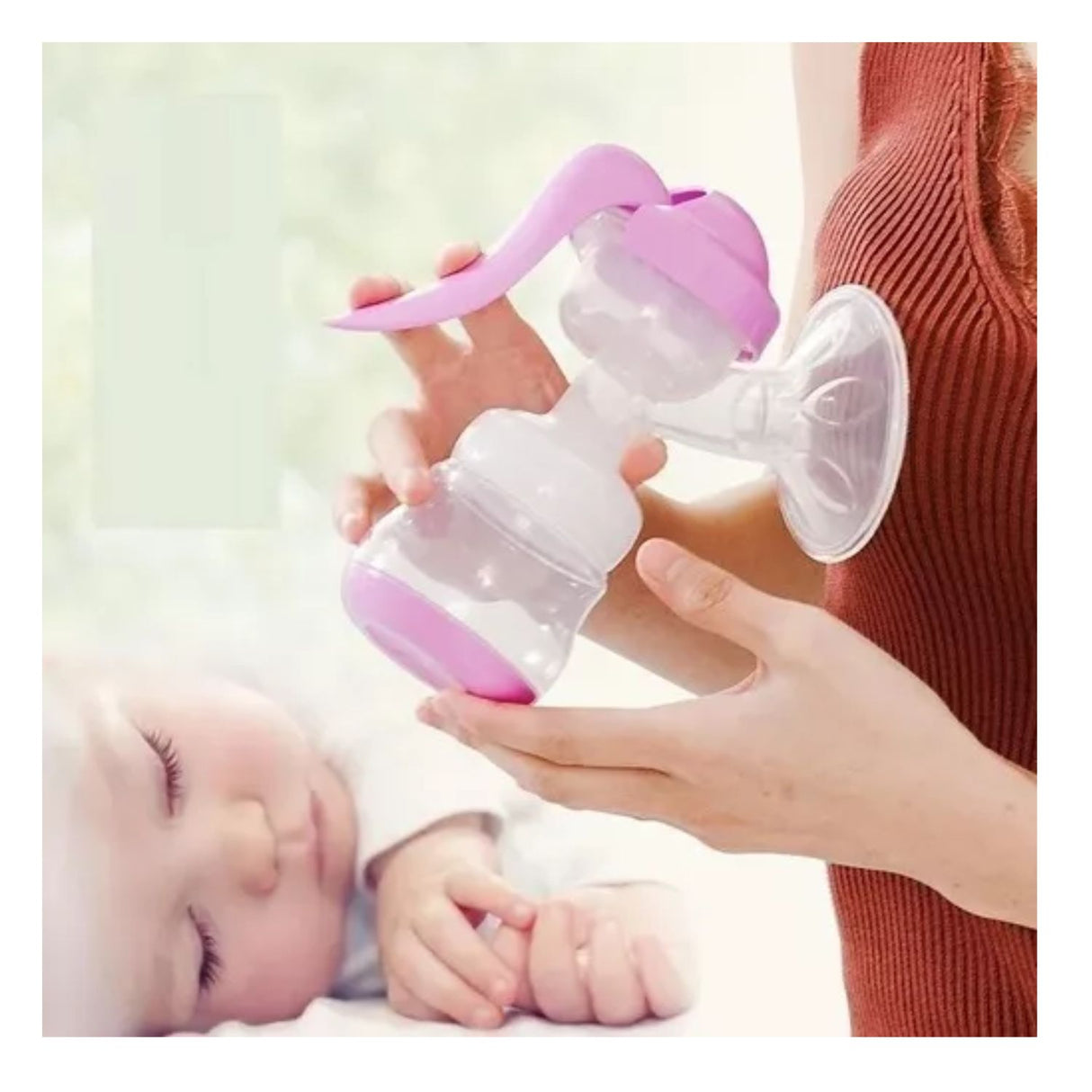 Extractor de leche manual rosa, ergonómico y libre de BPA. Ideal para mamás, fácil de usar y limpiar, perfecto para almacenar leche materna.-1-3-1