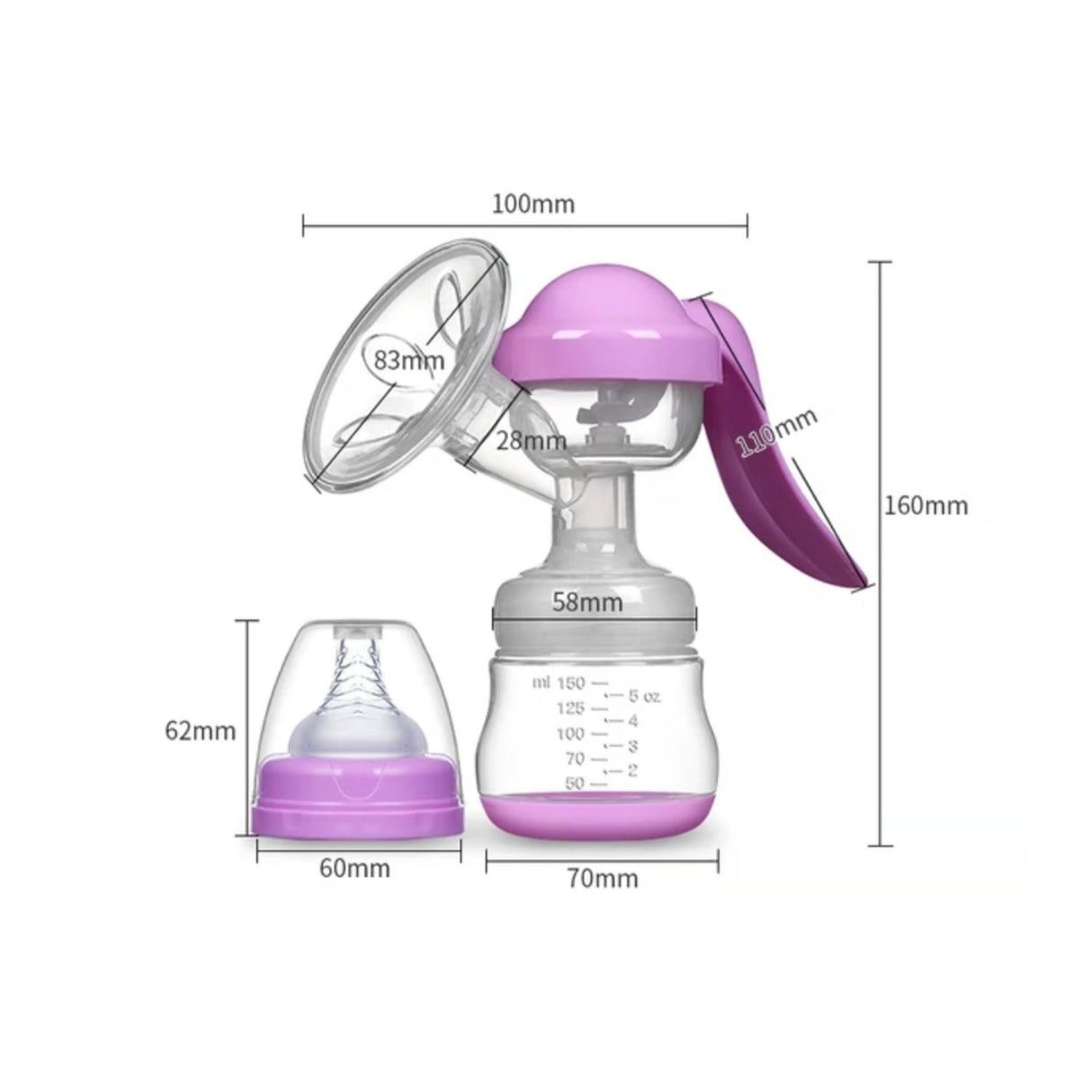Extractor de leche manual rosa, ergonómico y libre de BPA. Ideal para mamás, fácil de usar y limpiar, perfecto para almacenar leche materna.-1-4-1