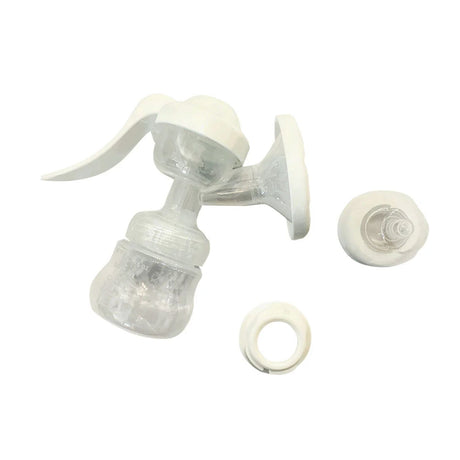 Extractor de leche manual blanco, ergonómico y portátil, fabricado en plástico BPA-free. Ideal para lactancia materna en cualquier lugar.-1-2-1
