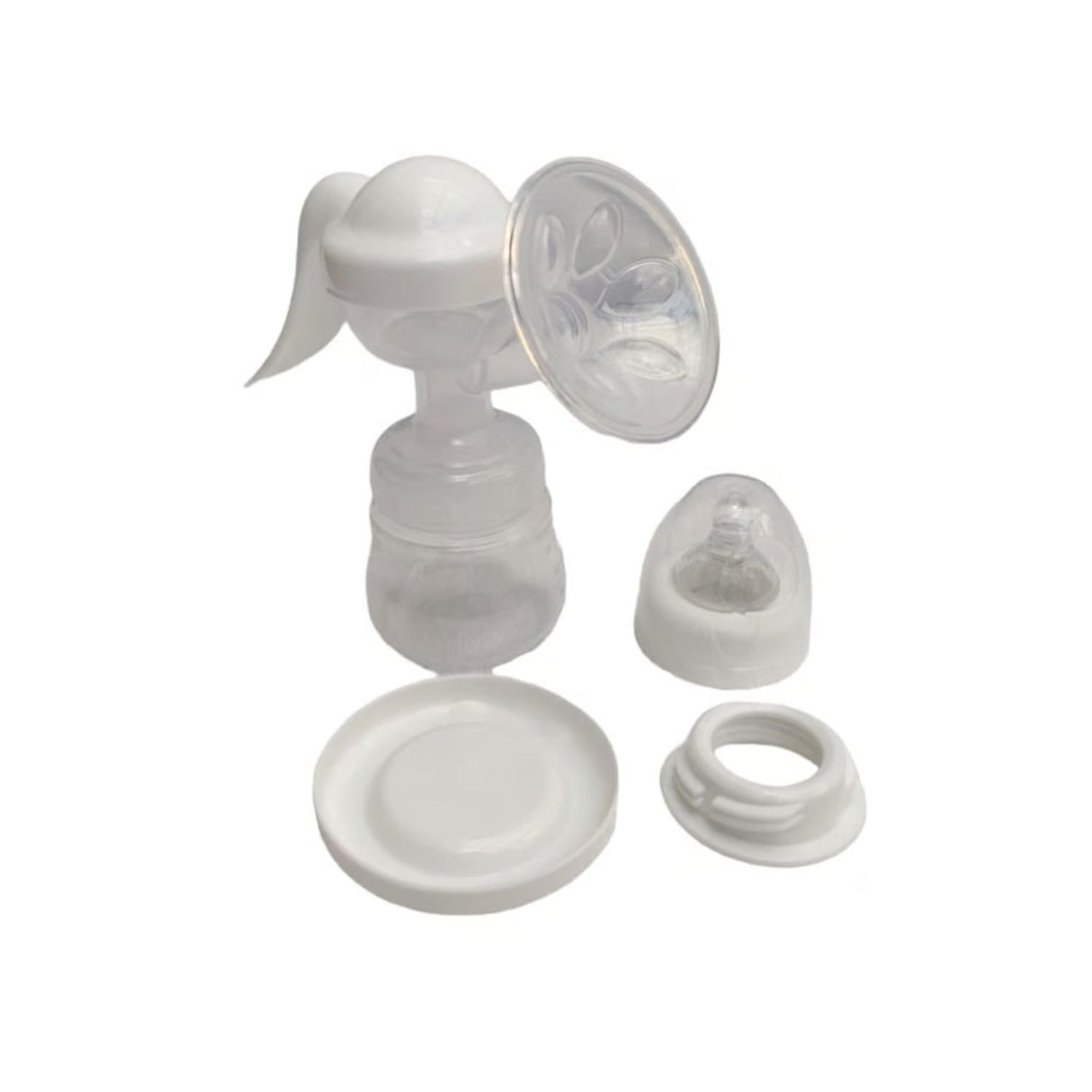 Extractor de leche manual blanco, ergonómico y portátil, fabricado en plástico BPA-free. Ideal para lactancia materna en cualquier lugar.-1-3-1
