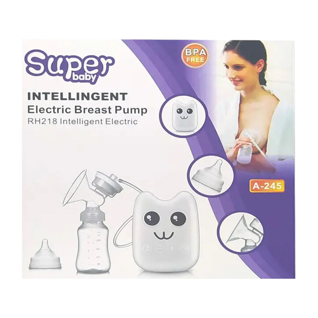 Extractor de leche eléctrico blanco con detalles en rosa, fabricado en plástico BPA-free, ideal para lactancia cómoda y eficiente.-1-3-1