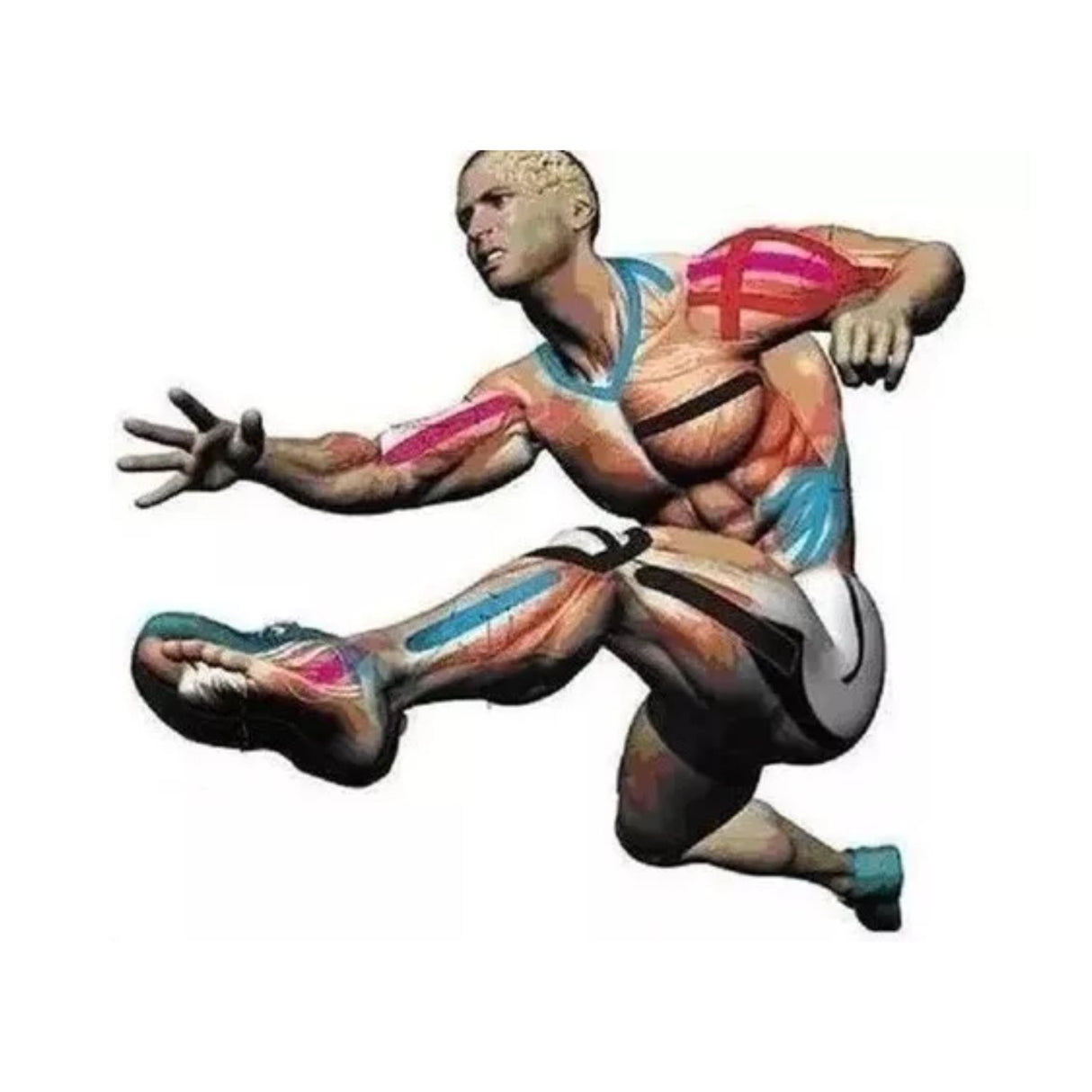 Cinta Kinesiológica Tape Neuromuscular Roja de 500cm x 5cm, hipoalergénica, resistente al agua, ideal para soporte en lesiones deportivas.-1-4-1