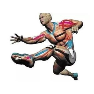 Cinta Kinesiológica Tape Neuromuscular Roja de 500cm x 5cm, hipoalergénica, resistente al agua, ideal para soporte en lesiones deportivas.-1-4-1