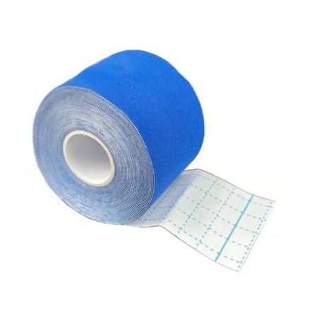 Cinta Kinesiológica azul de 500 cm, elástica y transpirable, ideal para soporte muscular y alivio del dolor en deportes y rehabilitación.-1-1-1