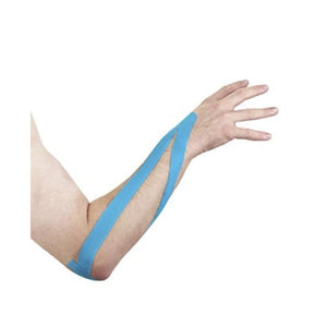 Cinta Kinesiológica azul de 500 cm, elástica y transpirable, ideal para soporte muscular y alivio del dolor en deportes y rehabilitación.-1-3-1