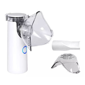 Nebulizador compacto blanco de 10 cm, portátil y eficiente para tratamientos respiratorios en casa o viajes. Ideal para asma y EPOC.-1-3-1